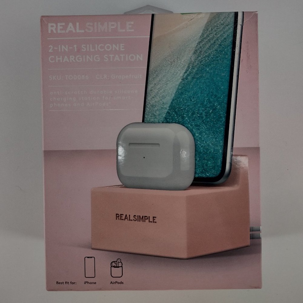 Real Simple 2-In-1 Pink Silicone Charging Station For iPhone & AirPods